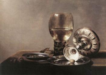 彼得 尅萊玆 Still Life with Wine Glass and Silver Bowl